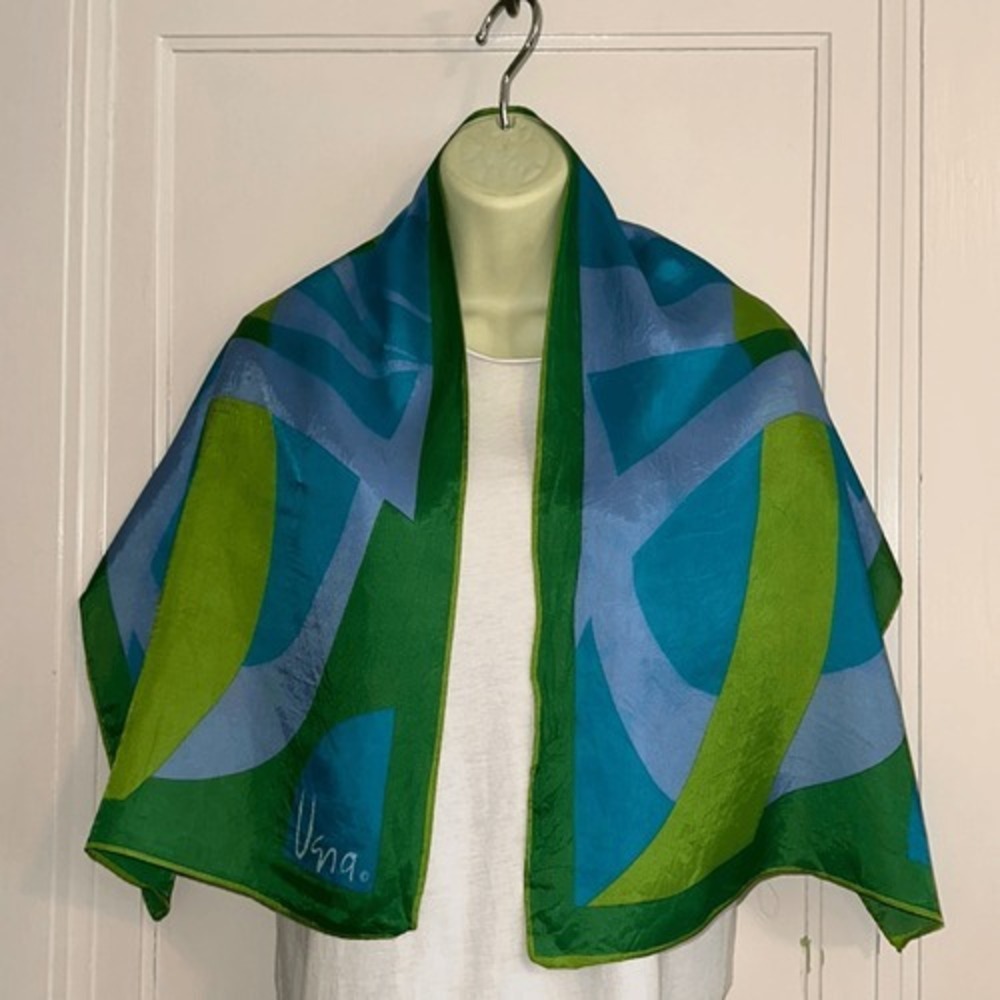 Vintage Vera Neumann 60s/70s green, lavender & turquoise polyester scarf